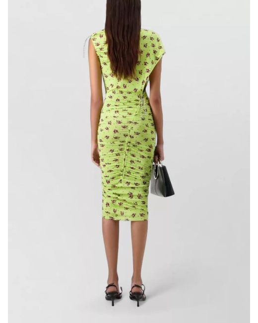 Coperni Green Knee Length Floral Ruched Asymmetric Dress
