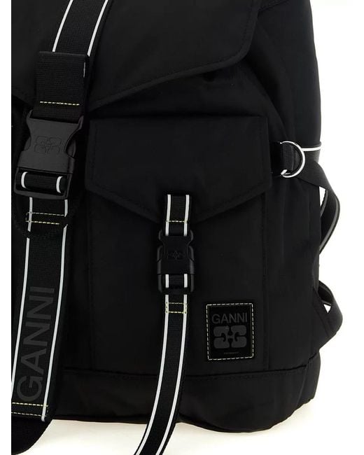Ganni Black Urban Backpack Adjustable Straps Front Pockets