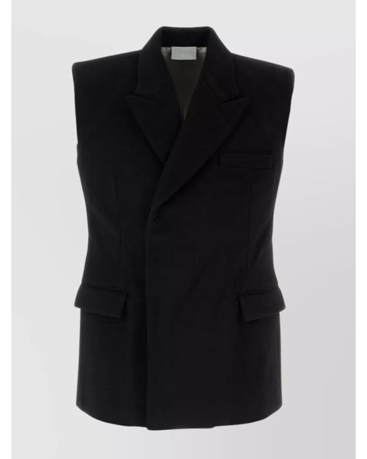 VTMNTS Black Virgin Wool Sleeveless Double-Breasted Waistcoat for men