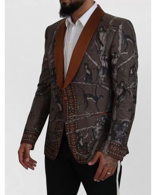 Dolce & Gabbana Black Monkey Print Silk Shawl Collar Jacket for men