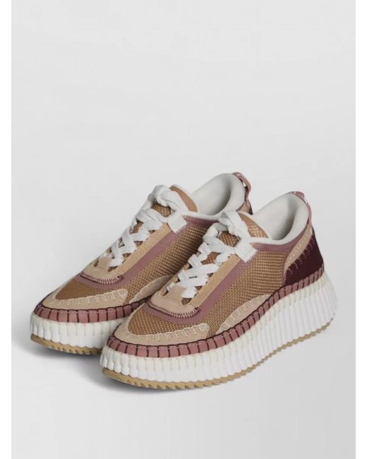Chloé Brown Nama Mixed Texture Platform Sneakers