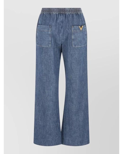 Valentino Blue Denim Wide-Leg Trousers