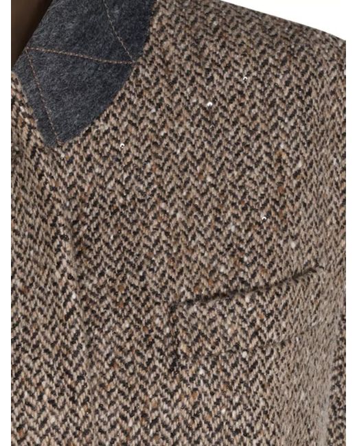 Brunello Cucinelli Brown Tailored Sleeveless Mid Length Herringbone Coat