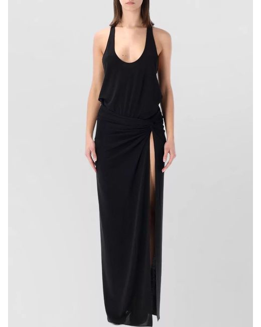 ANDAMANE Blue Juno Draped Knot Maxi Dress