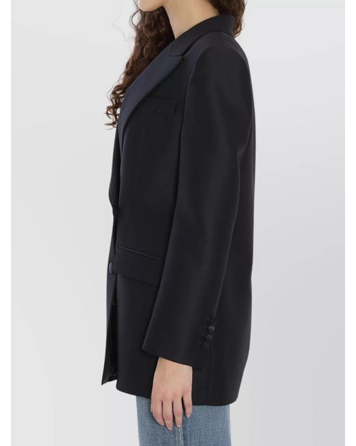 Dolce & Gabbana Blue Silk Virgin Wool Double-Breasted Blazer