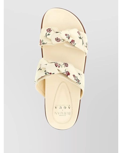 Alexandre Birman Natural Leather Floral-Print Flat Sandals