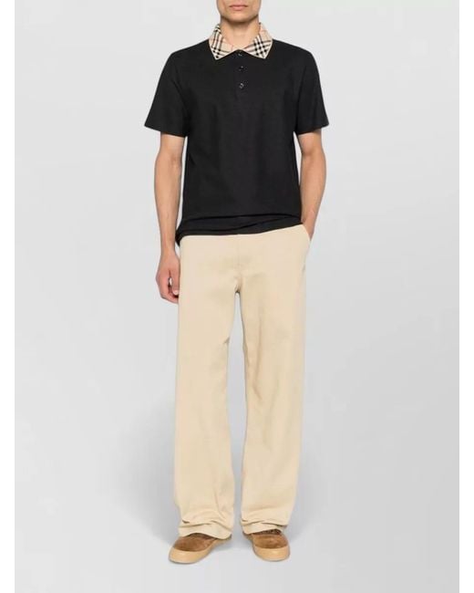 Burberry Black Polo Shirt Checked Collar Silk Nylon Blend for men