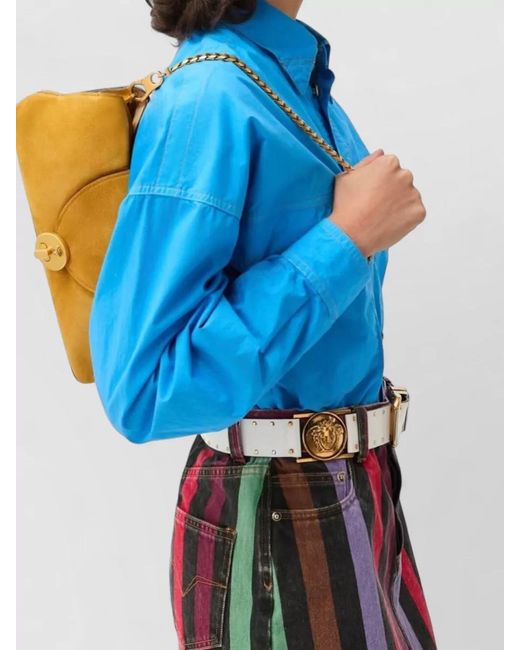 Versace Yellow Shoulder Bag Clutch Chain Strap Suede