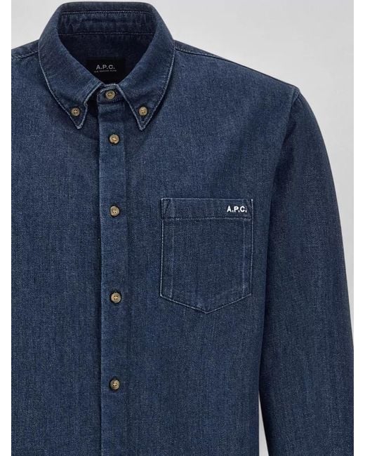 A.P.C. Blue Greg Denim Shirt Button Down Collar for men