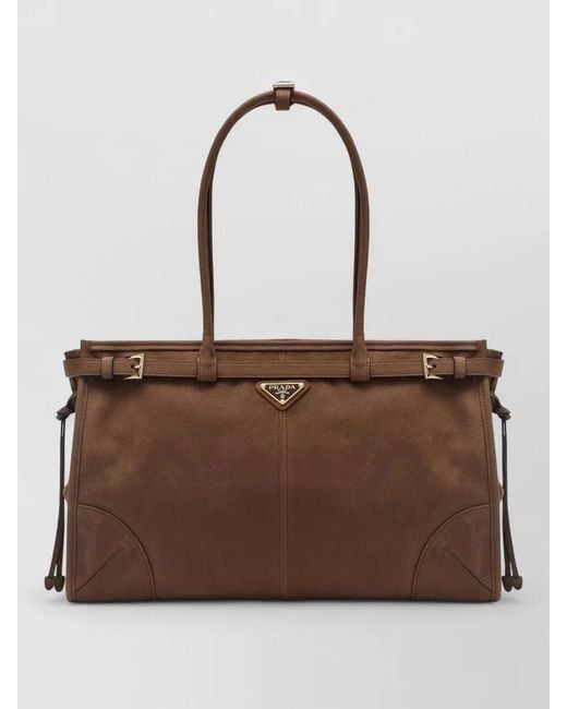 Prada Brown Tote Bag Adjustable Strap Top Handles