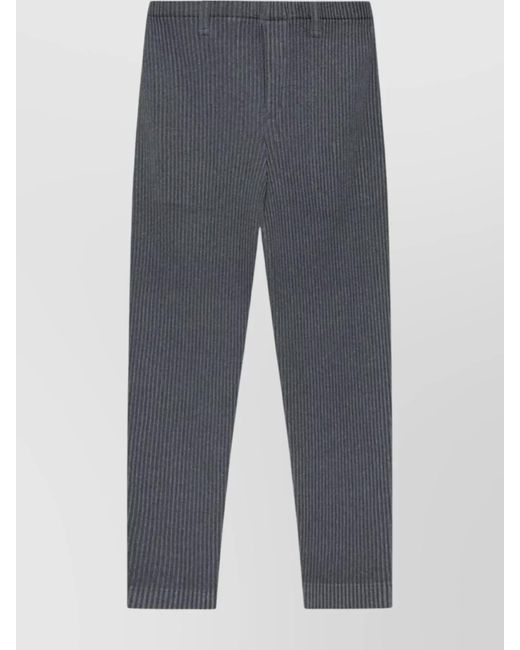 Homme Plissé Issey Miyake Blue Pleated Trousers With Elasticated Waistband And Ribbed Texture for men