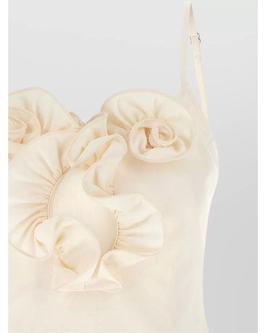 Magda Butrym White Cotton Ruffled Sweetheart Neck Mini Dress