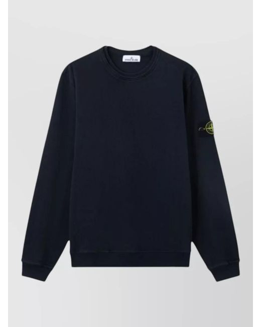 Stone Island Blue Logo Cotton Crew Neck Sweatshirt for men