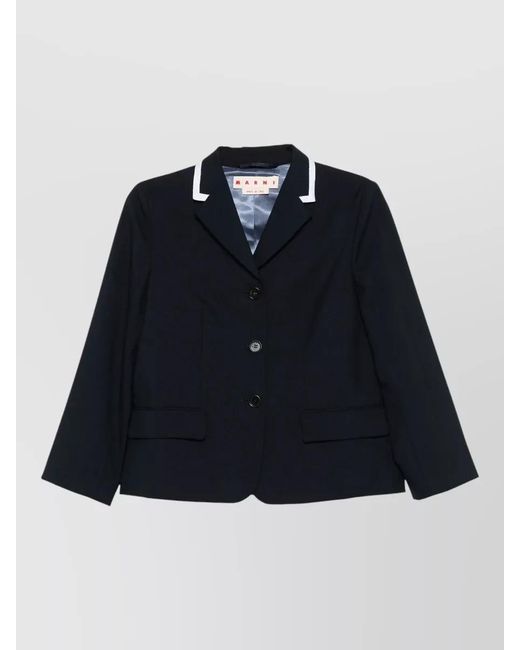 Marni Blue Wool Contrast-Trim Blazer