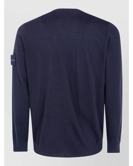 Stone Island Blue Wool Ribbed Knit Crewneck Sweater for men