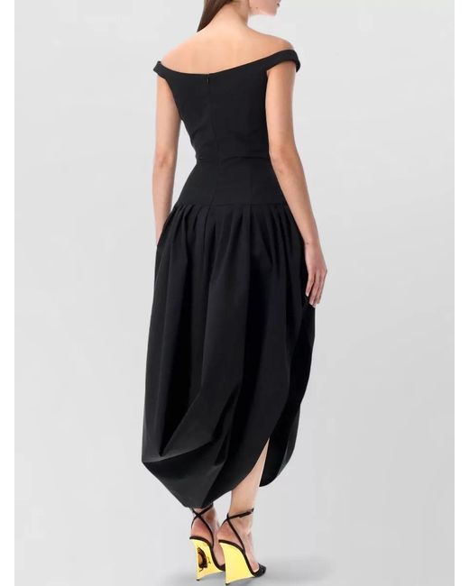 Magda Butrym Black Off-Shoulder Draped Midi Dress