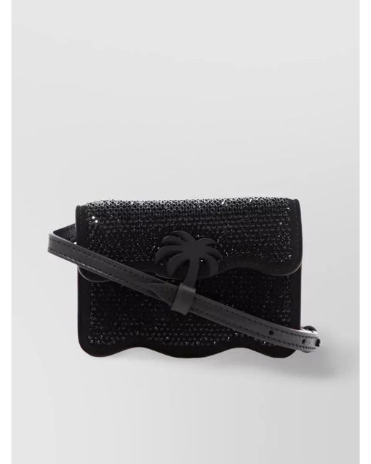 Palm Angels Black Palm Micro Leather Crystal-Embellished Crossbody Bag