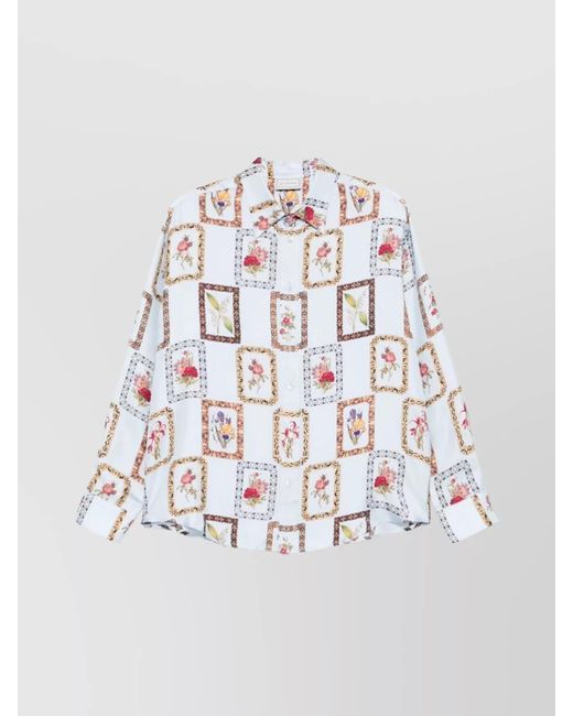 Pierre Louis Mascia White Floral Pattern Top With Buttoned Cuffs