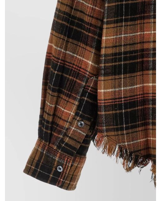 R13 Brown Cropped Plaid Shirt Jacket Raw Hem