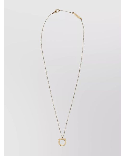 Ferragamo White Chain Link Pendant Necklace With Large Gancini