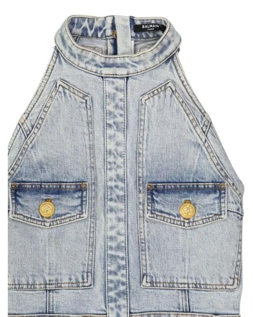 Balmain Blue Cotton Mini Dress