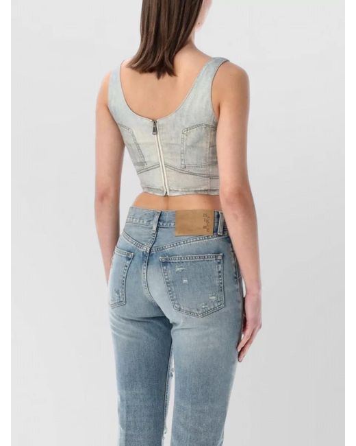Haikure Blue Sleeveless Cropped Top Scoop Neck Trompe Loeil