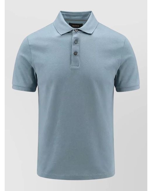 Boss Blue Perry Cotton Polo Shirt Short Sleeves for men