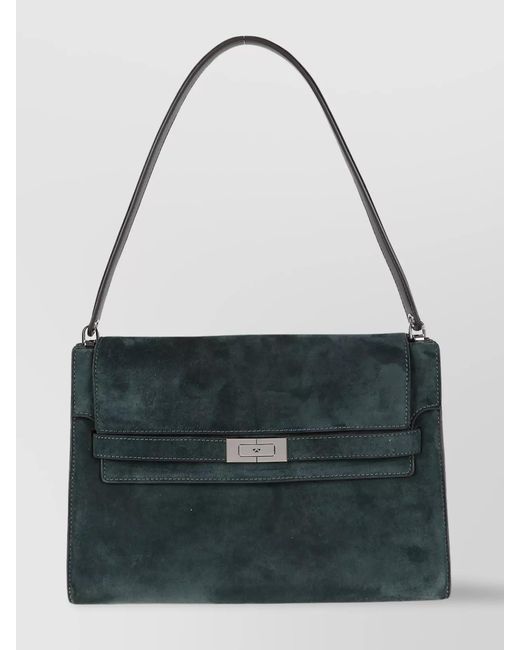 Tory Burch Black Lee Radziwill Large Suede Shoulder Bag