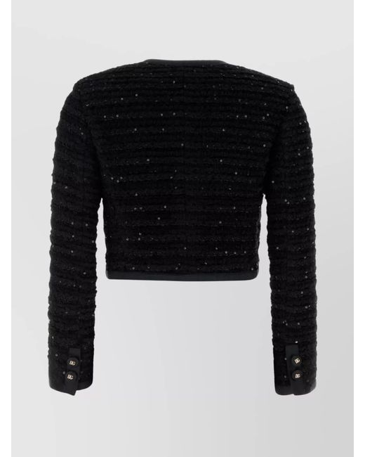 Dolce & Gabbana Black Silk Tweed Cropped Jacket