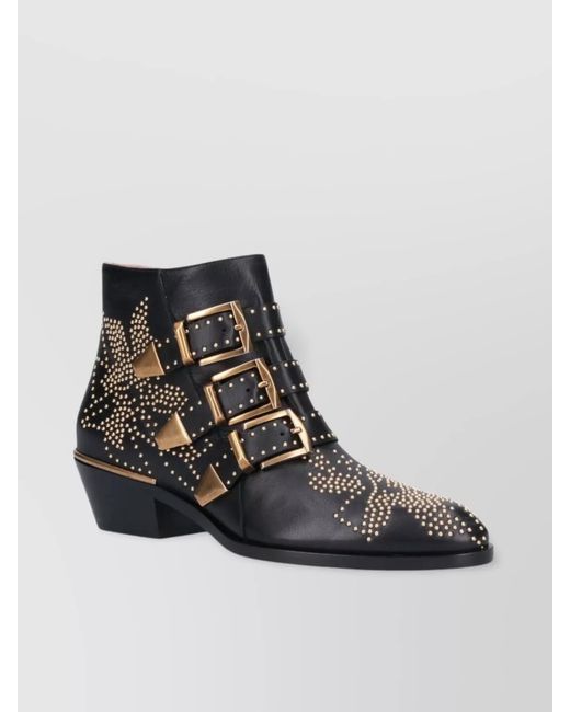 Chloé Black Susan Studded Leather Ankle Boots