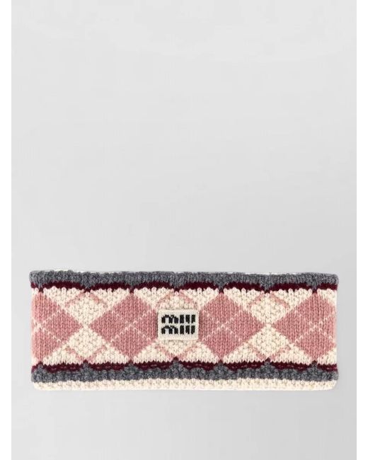 Miu Miu Pink Embroidered Cashmere Virgin Wool Headband
