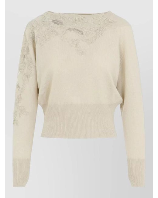Ermanno Scervino Natural Feminine Lace Knit Sweater Bateau Neckline