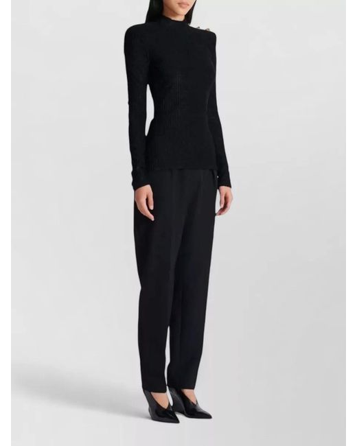 Balmain Blue Monogram Knit Top High Neck Buttons