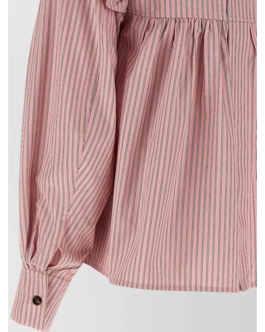 Ganni Pink Striped Cotton Blouse