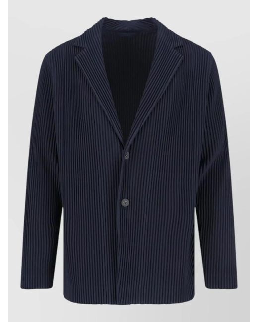 Homme Plissé Issey Miyake Blue Single Breasted Pleated Texture Blazer Jacket for men