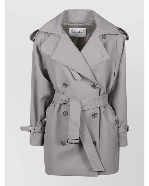 Max Mara Gray Belted Waist Jacket Epaulettes Storm Flap