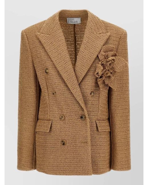 GIUSEPPE DI MORABITO Brown Raffia Blazer Double Breasted Textured Tailoring