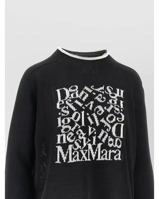 Max Mara Black Linen Sweater Crew Neck Embroidered Front