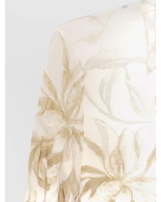 Semicouture Natural Juana Floral Shirt Collared Neck Drawstring Waist
