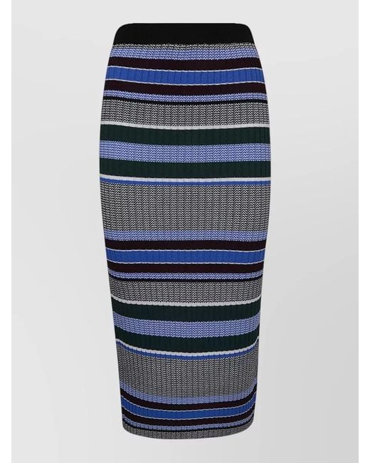 Pinko Blue Terra Midi Skirt Striped Rib Knit
