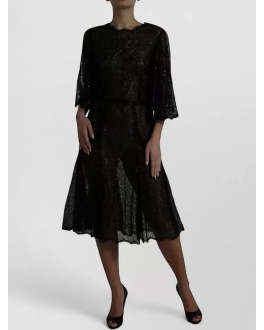 Dolce & Gabbana Black Floral Lace Sheer A Line Midi Dress