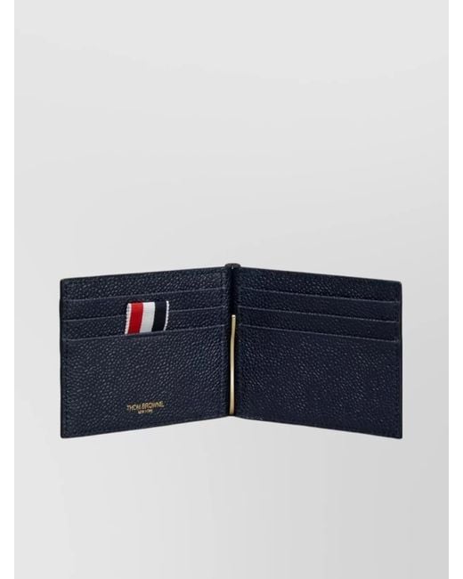 Thom Browne Blue Money Clip Wallet With 4 Bar Stripes for men