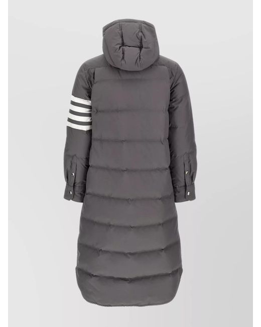 Thom Browne Gray Down Quilted Hooded Long Puffer Jacket