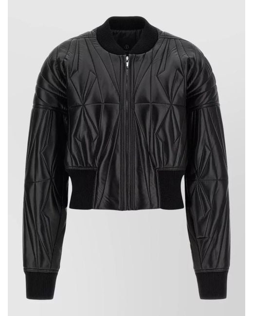 Rick Owens Black Lamb Leather Cropped Quilted Bomber Jacket for men