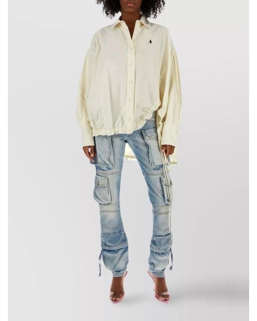 The Attico Blue Denim Mid-Rise Straight-Leg Cargo Jeans