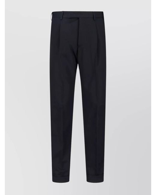 PT Torino Blue Virgin Wool Pleated Straight-Leg Tailored Trousers for men