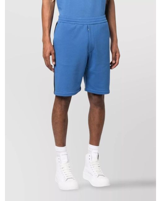 McQueen Blue Cotton Jersey Logo-Trim Knee-Length Chino Shorts for men