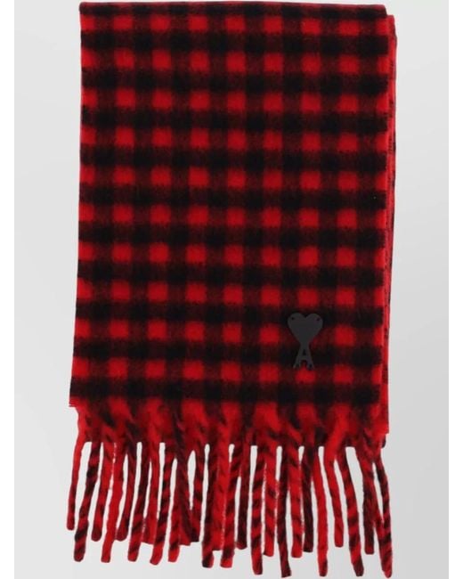 AMI Purple Checked Wool Scarf
