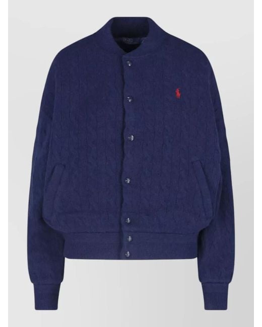 Polo Ralph Lauren Blue Cable Knit Sweater Ribbed Cuffs Hem