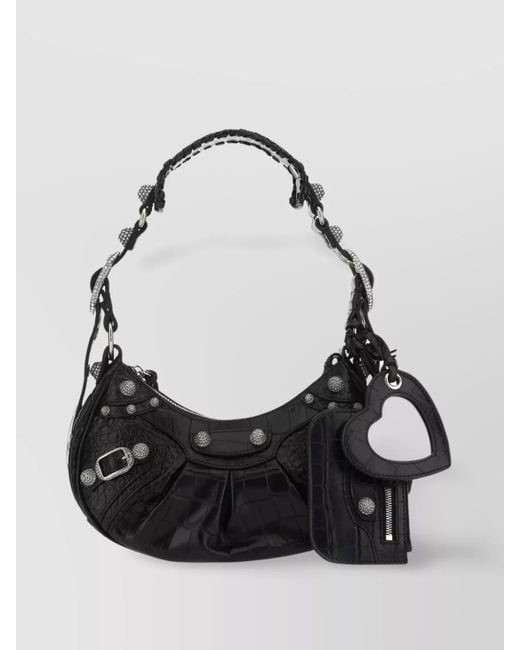 Balenciaga Black Le Cagole Xs Leather Embossed Crocodile Effect Shoulder Bag